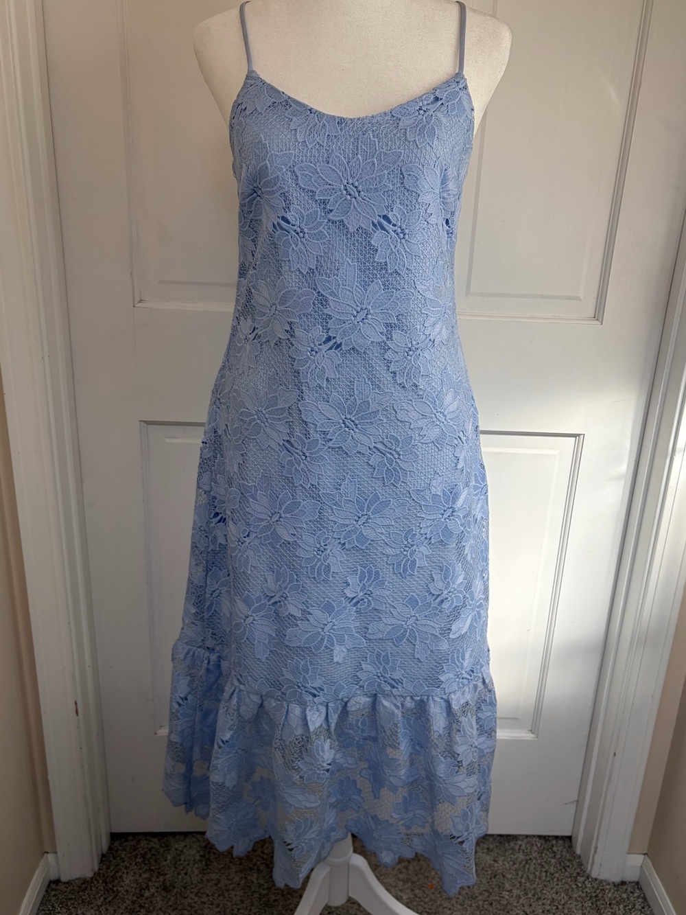 Banana Republic Light Blue Lace dress with side zipper.